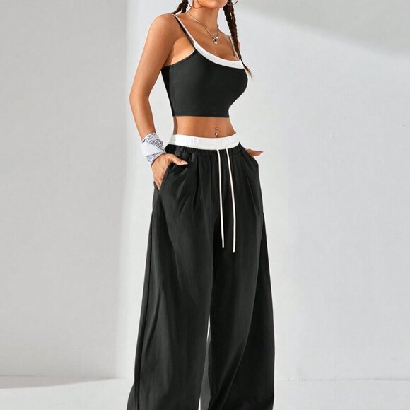 Black and White Casual Women's Sport Knit Tank Top & Sweatpants - Picture 5 of 10